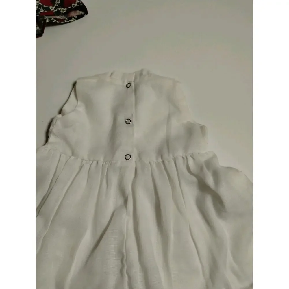 Vintage Doll Apron Dress -Strawberries - over White Slip Dress - 12